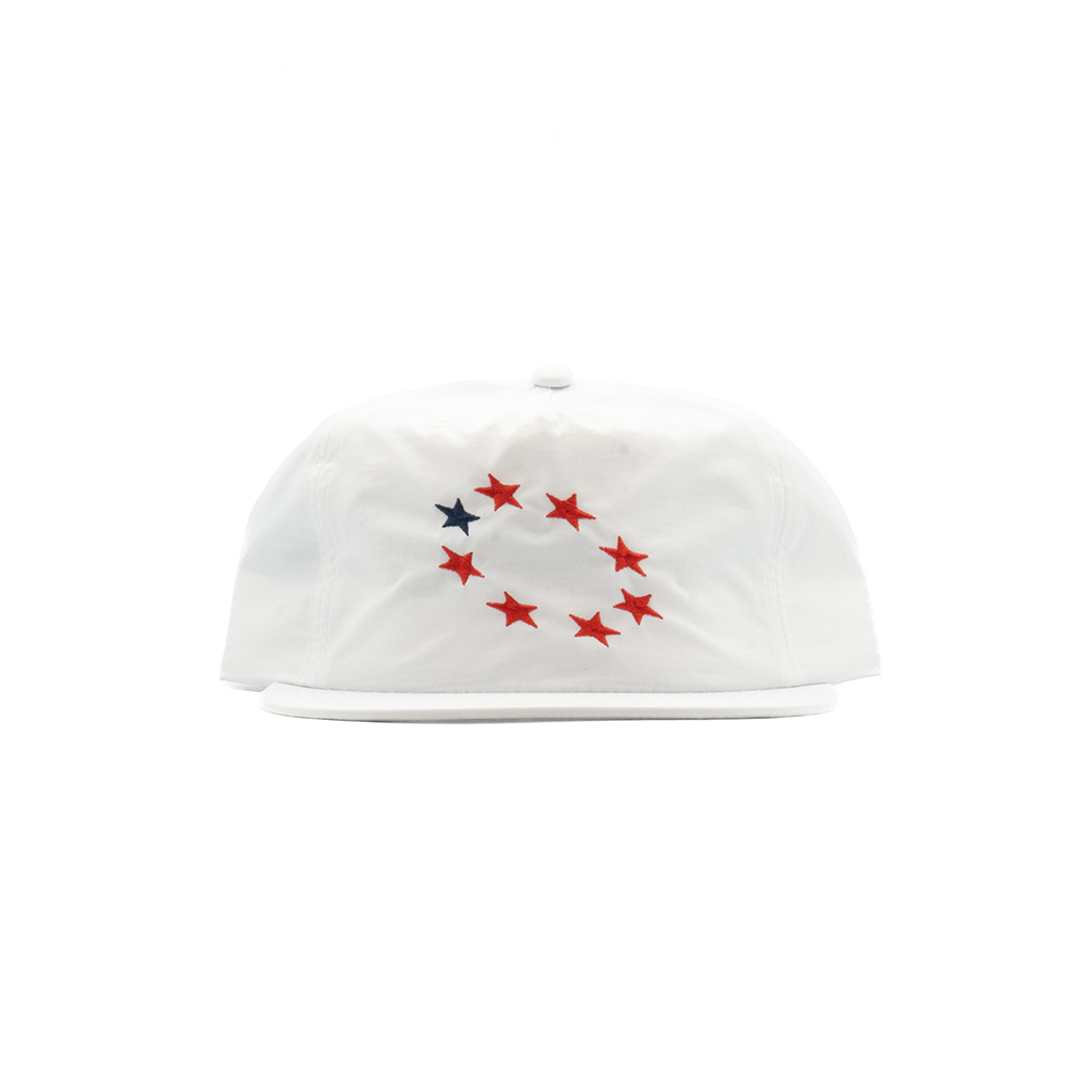 The Texan white western 5-panel cap with embroidered red and navy stars